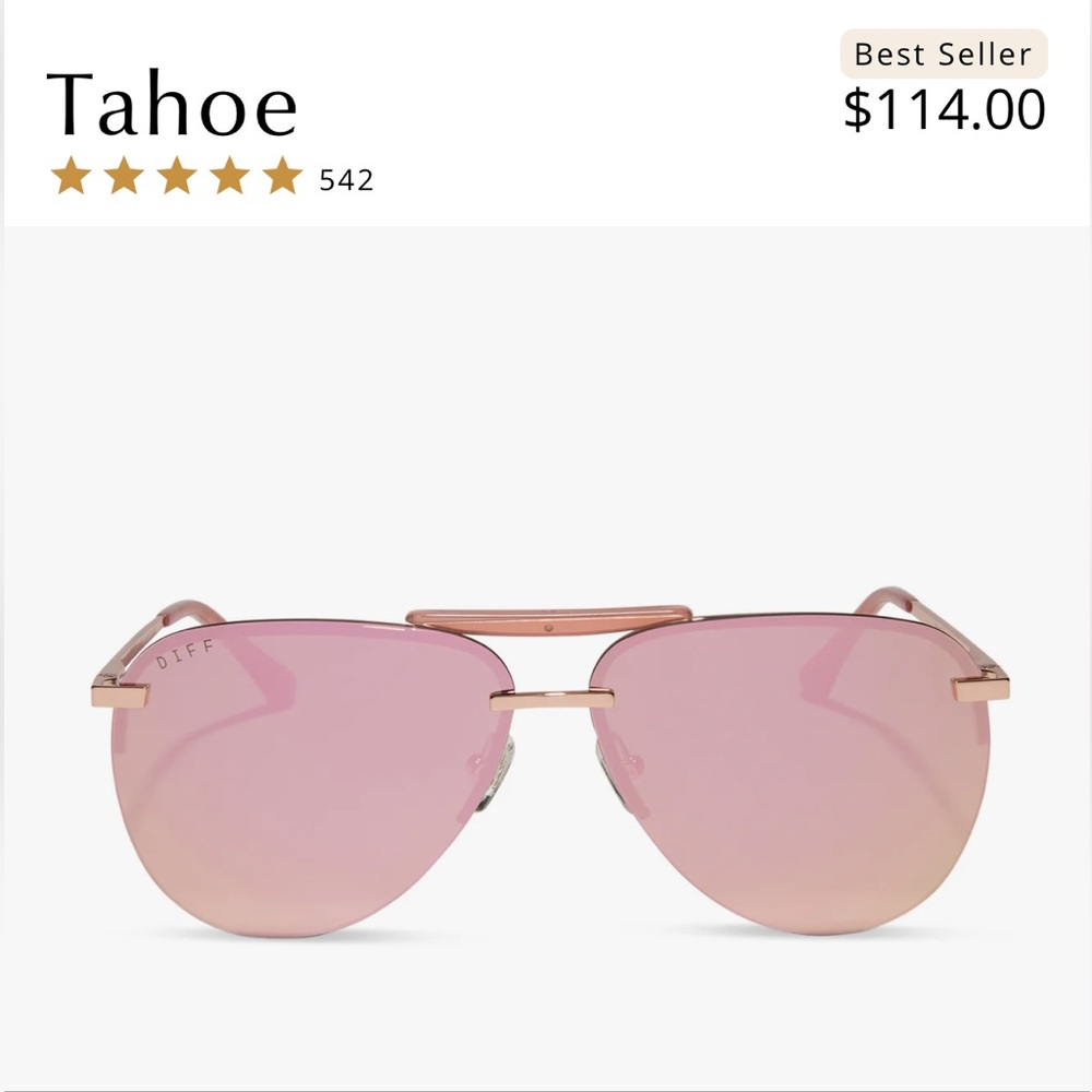 Diff Eyewear Tahoe Pink Rose Gold Aviator Sunglasses